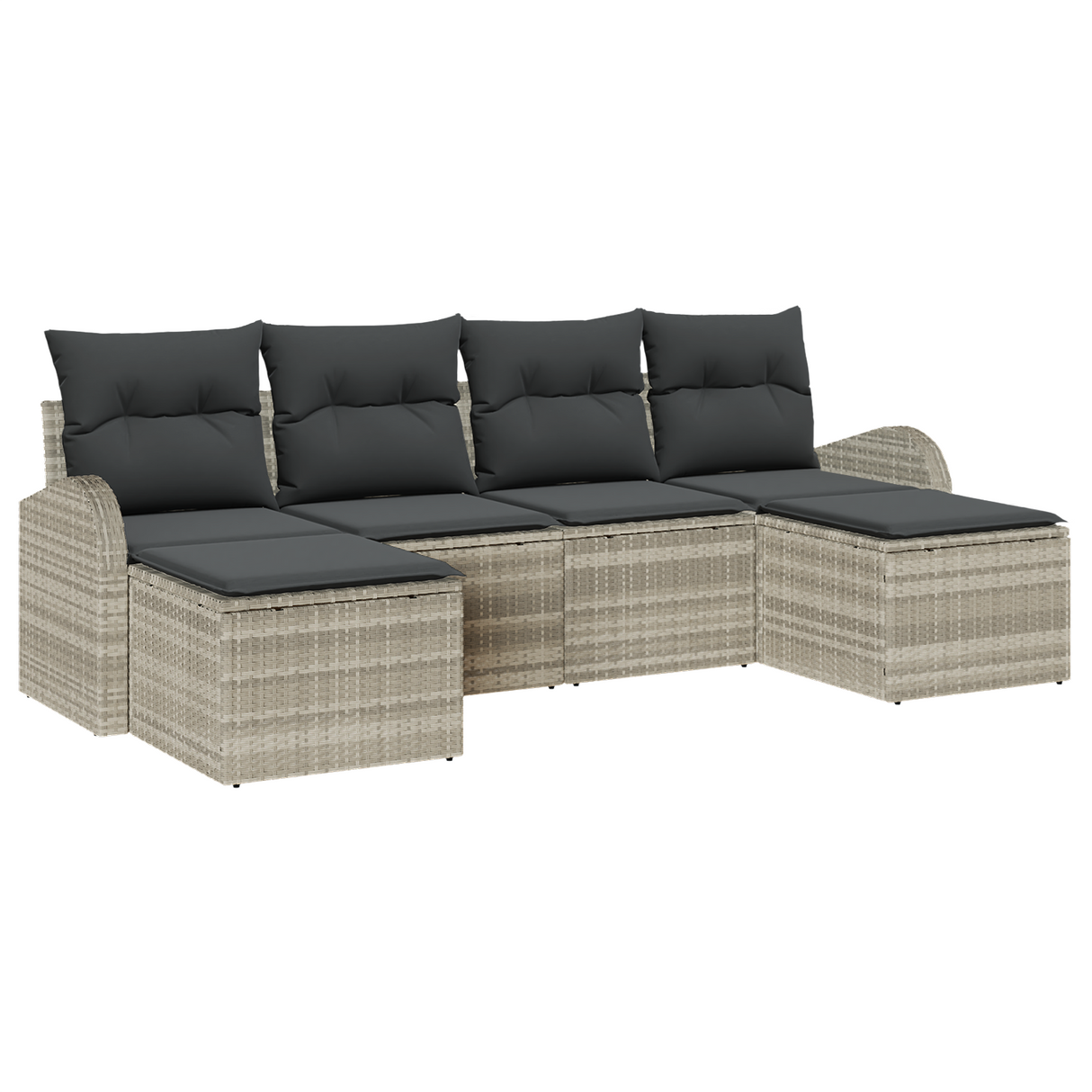 6 Piece Garden Sofa Set with Cushions Light Grey Poly Rattan