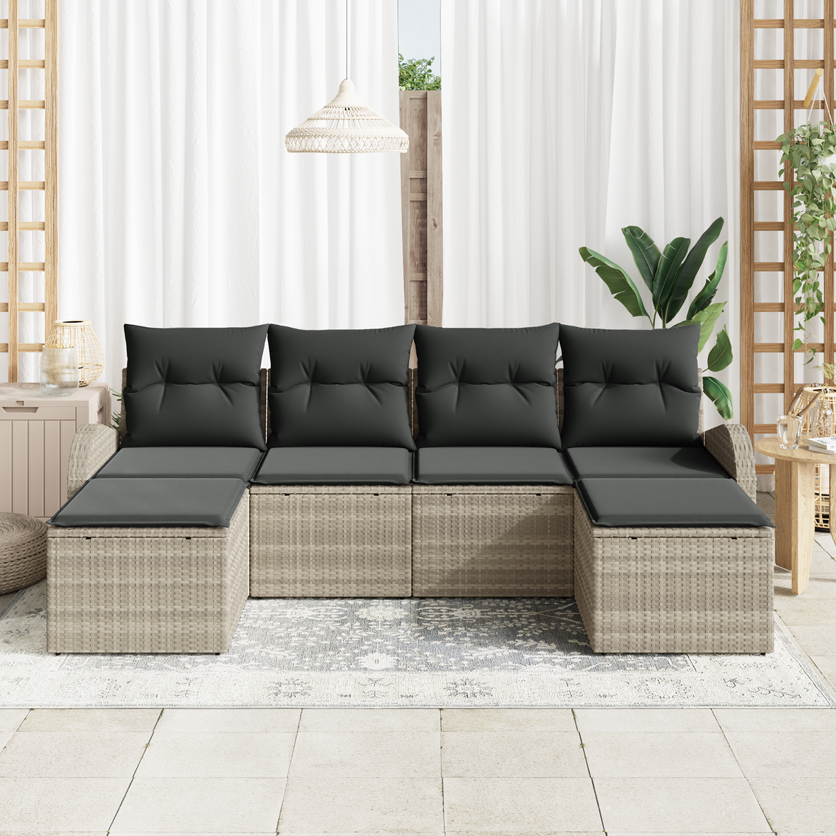 6 Piece Garden Sofa Set with Cushions Light Grey Poly Rattan