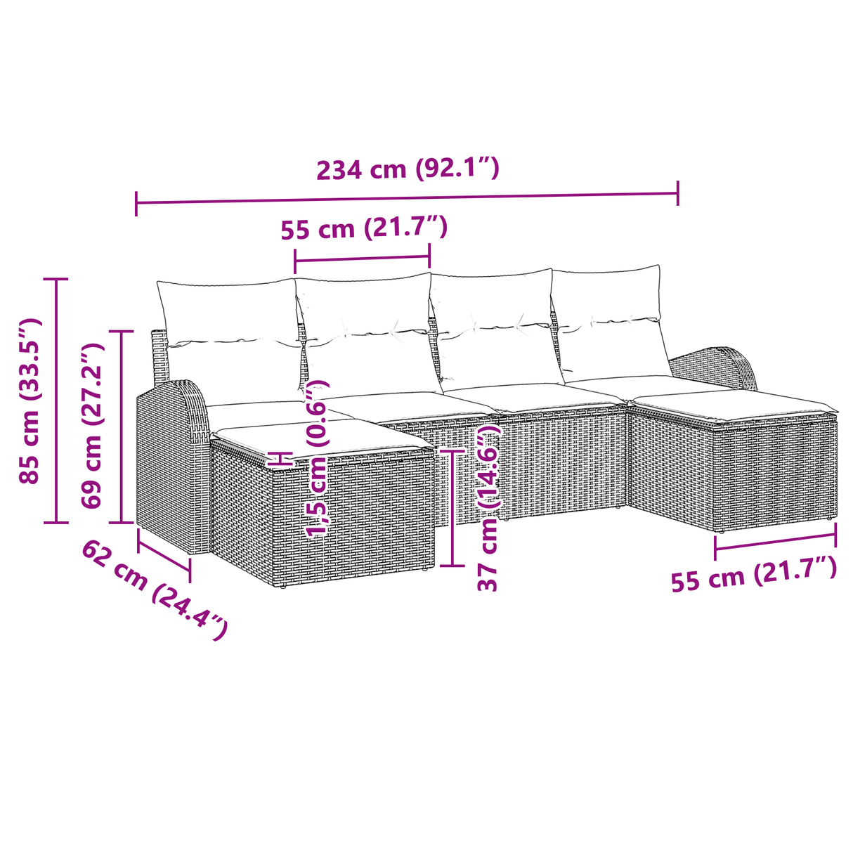 6 Piece Garden Sofa Set with Cushions Light Grey Poly Rattan