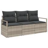 3 Piece Garden Sofa Set with Cushions Light Grey Poly Rattan