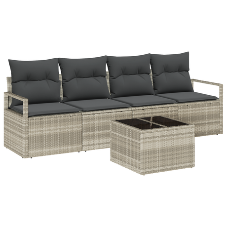 5 Piece Garden Sofa Set with Cushions Light Grey Poly Rattan