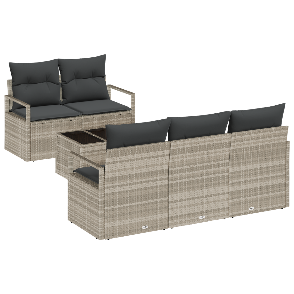 6 Piece Garden Sofa Set with Cushions Light Grey Poly Rattan