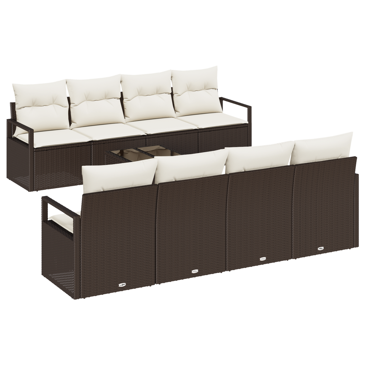 9 Piece Garden Sofa Set with Cushions Brown Poly Rattan