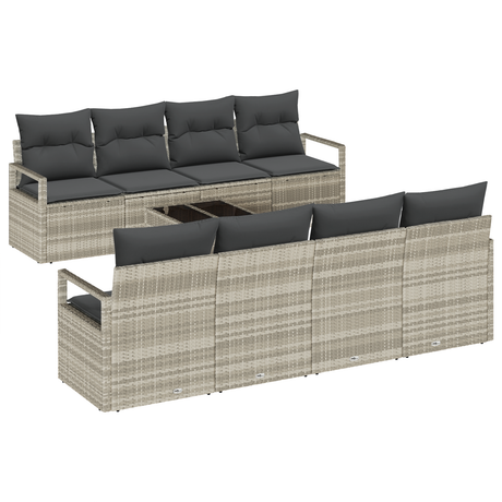 9 Piece Garden Sofa Set with Cushions Light Grey Poly Rattan