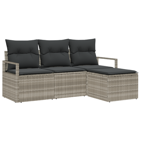 4 Piece Garden Sofa Set with Cushions Light Grey Poly Rattan