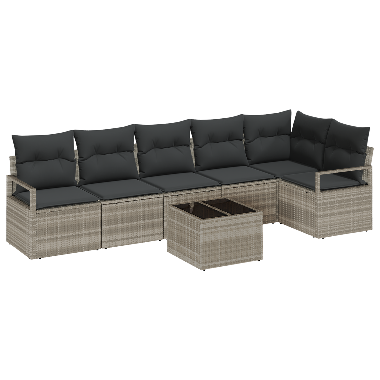 7 Piece Garden Sofa Set with Cushions Grey Poly Rattan