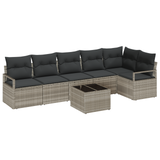 7 Piece Garden Sofa Set with Cushions Grey Poly Rattan