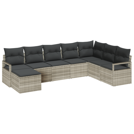 7 Piece Garden Sofa Set with Cushions Light Grey Poly Rattan