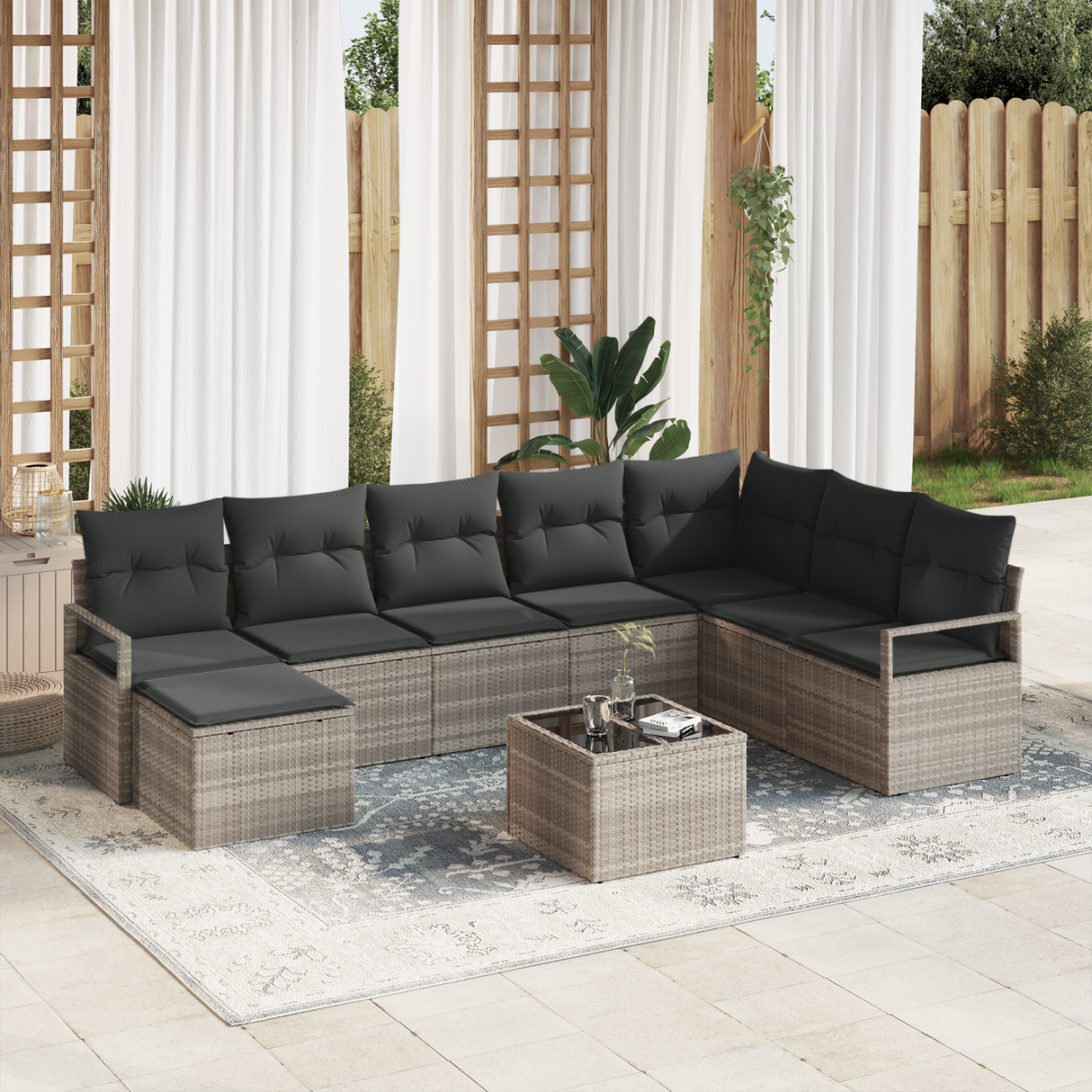 8 Piece Garden Sofa Set with Cushions Grey Poly Rattan