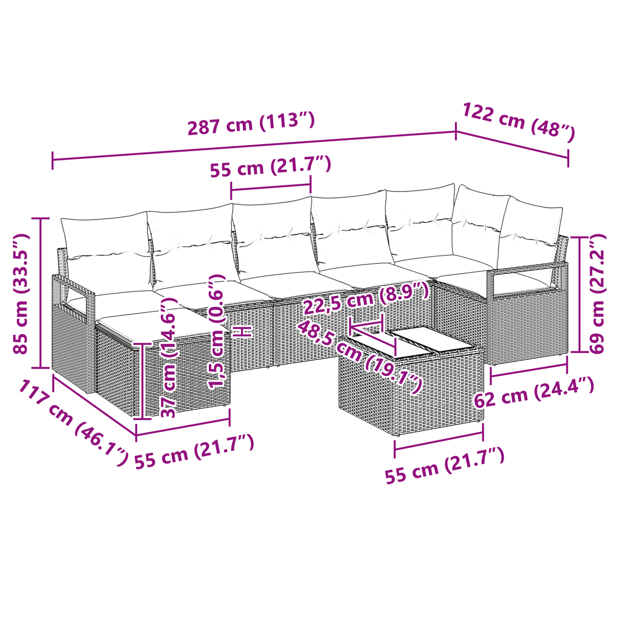 8 Piece Garden Sofa Set with Cushions Grey Poly Rattan