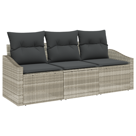 3 Piece Garden Sofa Set with Cushions Light Grey Poly Rattan