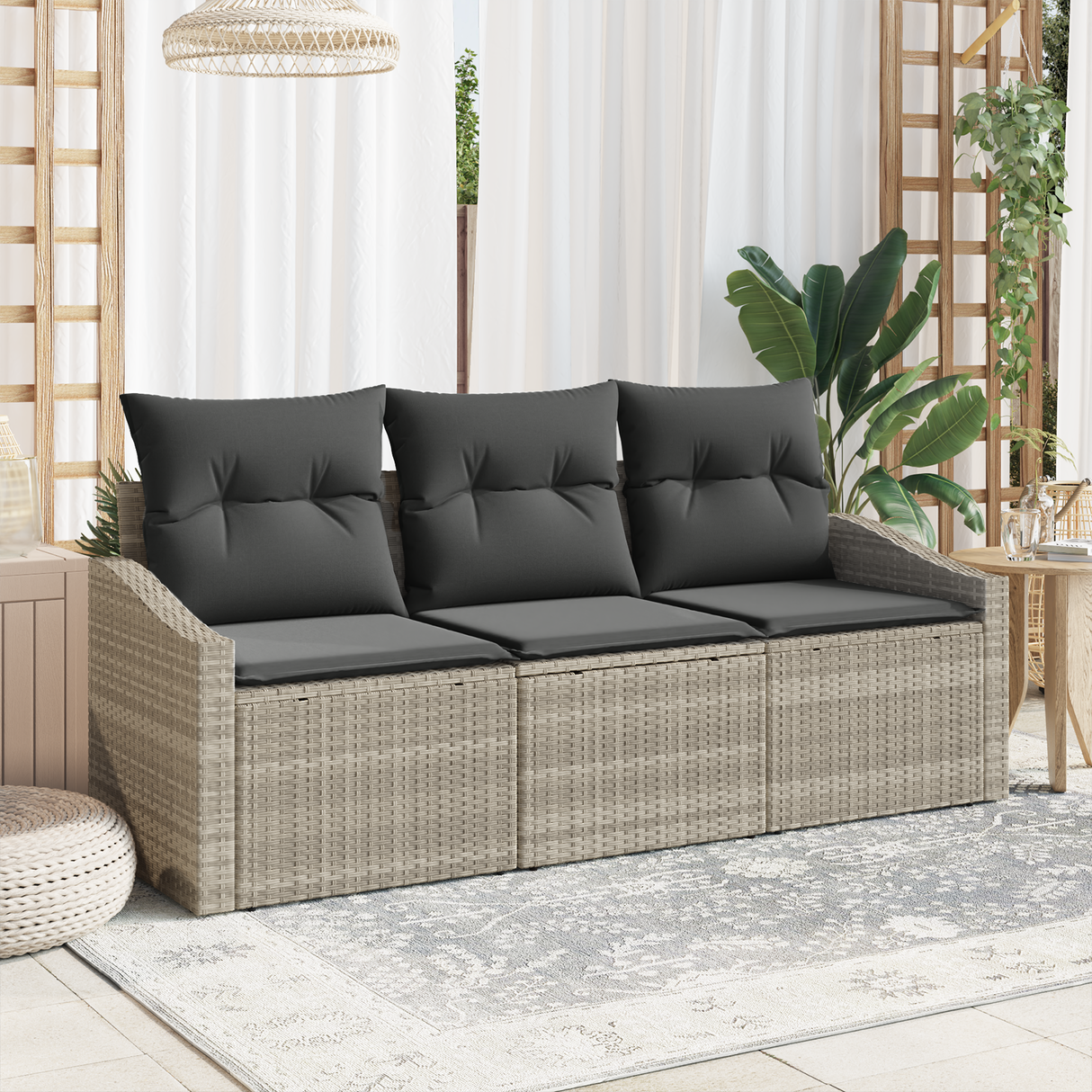 3 Piece Garden Sofa Set with Cushions Light Grey Poly Rattan