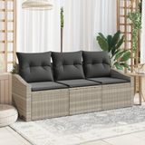 3 Piece Garden Sofa Set with Cushions Light Grey Poly Rattan