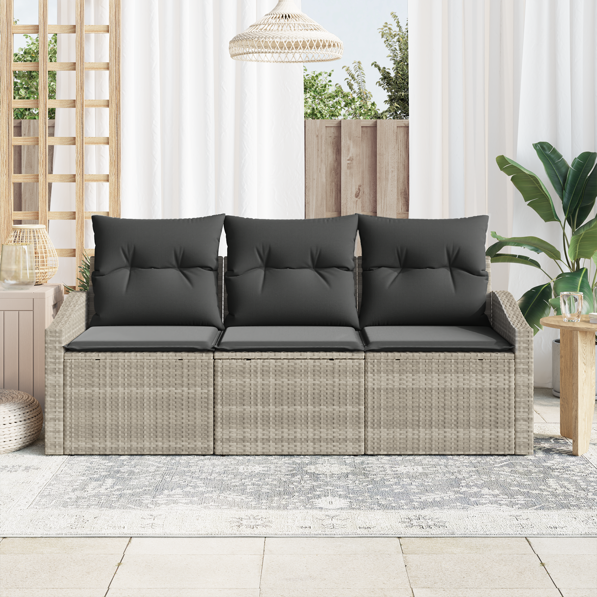 3 Piece Garden Sofa Set with Cushions Light Grey Poly Rattan