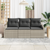 3 Piece Garden Sofa Set with Cushions Light Grey Poly Rattan