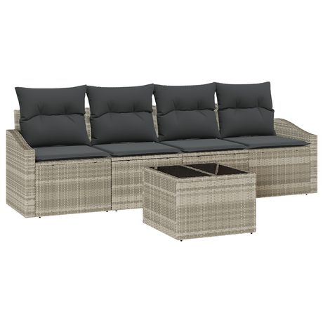 5 Piece Garden Sofa Set with Cushions Light Grey Poly Rattan