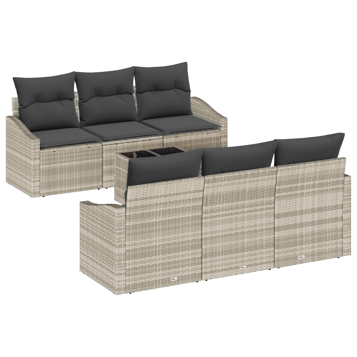 7 Piece Garden Sofa Set with Cushions Light Grey Poly Rattan