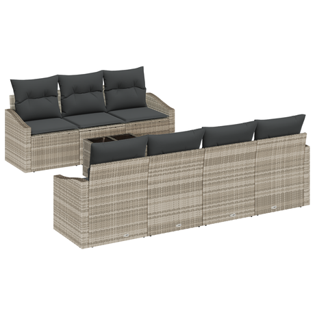 8 Piece Garden Sofa Set with Cushions Light Grey Poly Rattan