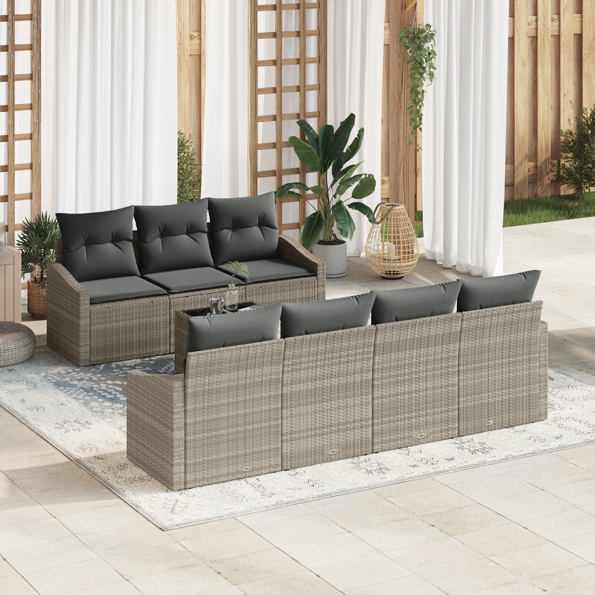8 Piece Garden Sofa Set with Cushions Light Grey Poly Rattan