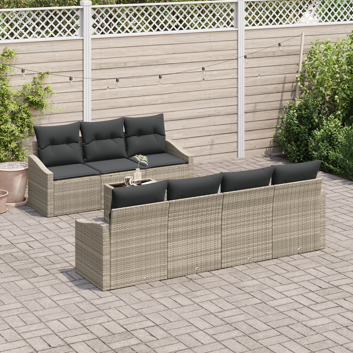 8 Piece Garden Sofa Set with Cushions Light Grey Poly Rattan