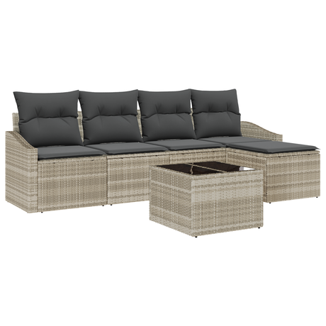6 Piece Garden Sofa Set with Cushions Grey Poly Rattan