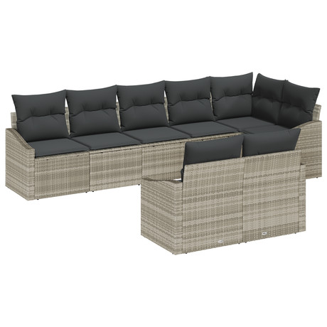 8 Piece Garden Sofa Set with Cushions Light Grey Poly Rattan