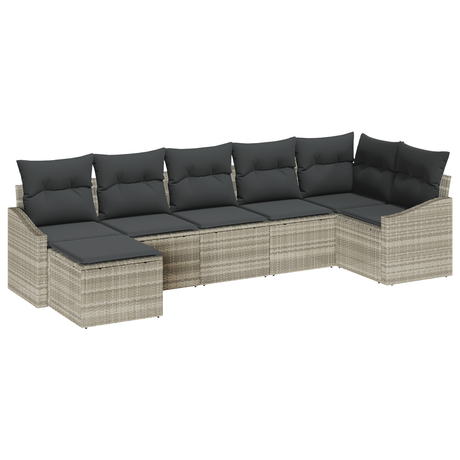 7 Piece Garden Sofa Set with Cushions Light Grey Poly Rattan