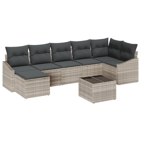 8 Piece Garden Sofa Set with Cushions Grey Poly Rattan