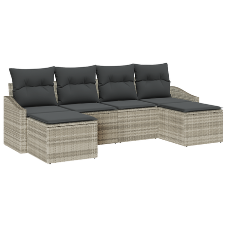 6 Piece Garden Sofa Set with Cushions Light Grey Poly Rattan