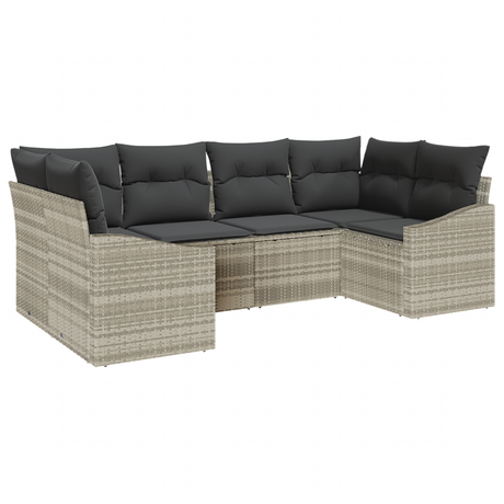 6 Piece Garden Sofa Set with Cushions Light Grey Poly Rattan