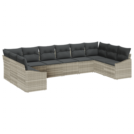10 Piece Garden Sofa Set with Cushions Light Grey Poly Rattan