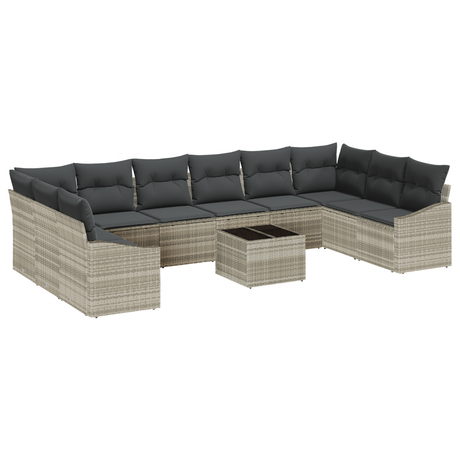 11 Piece Garden Sofa Set with Cushions Grey Poly Rattan