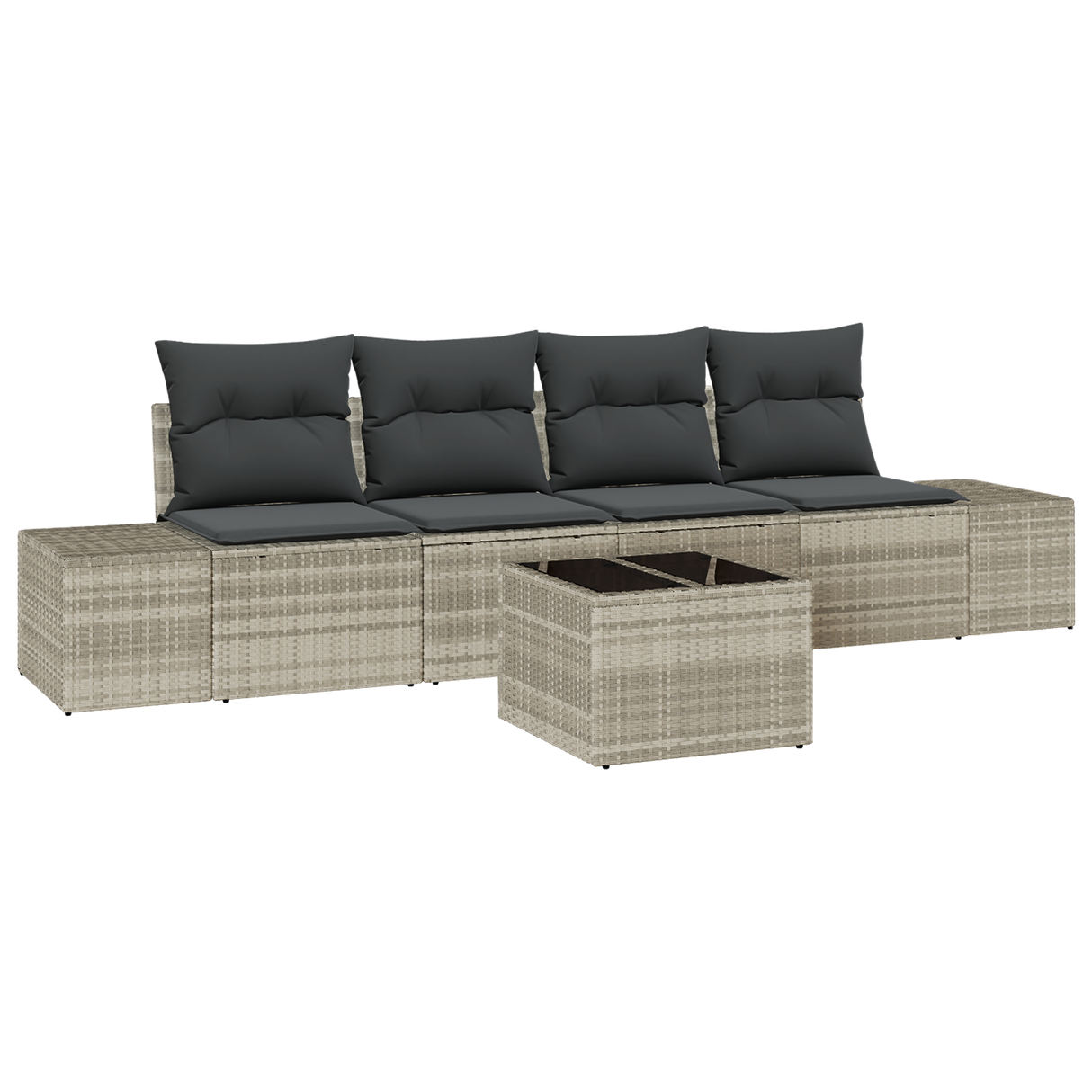 5 Piece Garden Sofa Set with Cushions Light Grey Poly Rattan