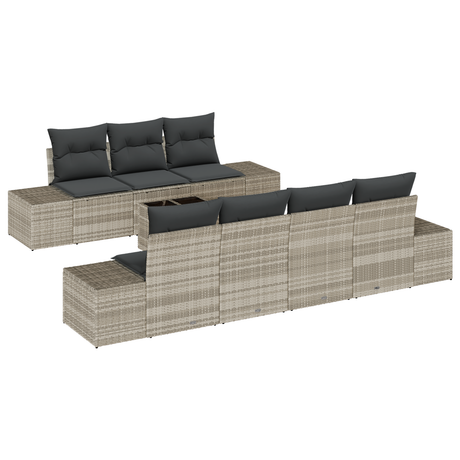 8 Piece Garden Sofa Set with Cushions Light Grey Poly Rattan