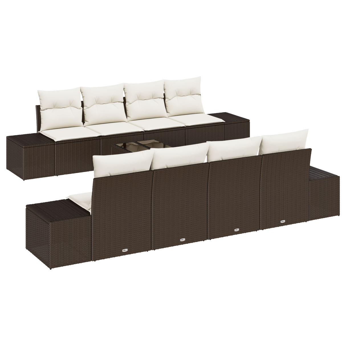 9 Piece Garden Sofa Set with Cushions Brown Poly Rattan