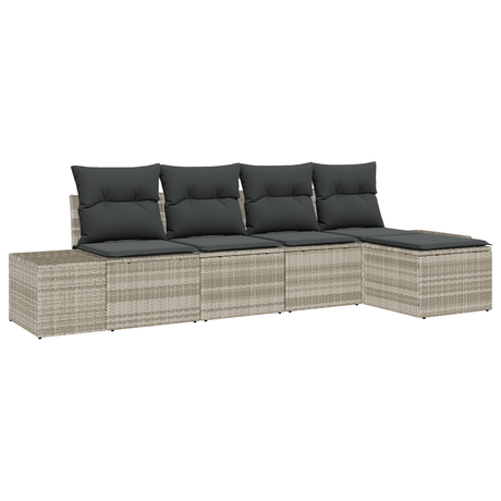 5 Piece Garden Sofa Set with Cushions Light Grey Poly Rattan