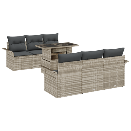 7 Piece Garden Sofa Set with Cushions Light Grey Poly Rattan