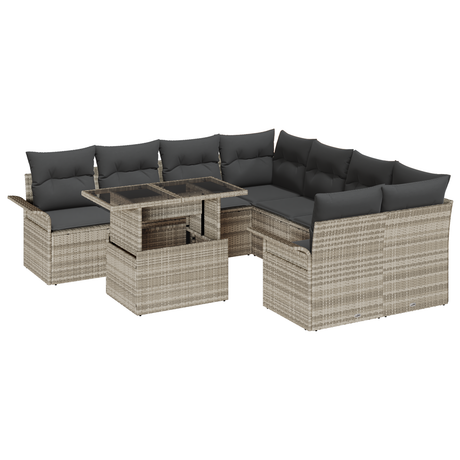 9 Piece Garden Sofa Set with Cushions Light Grey Poly Rattan