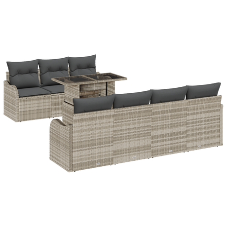 8 Piece Garden Sofa Set with Cushions Light Grey Poly Rattan
