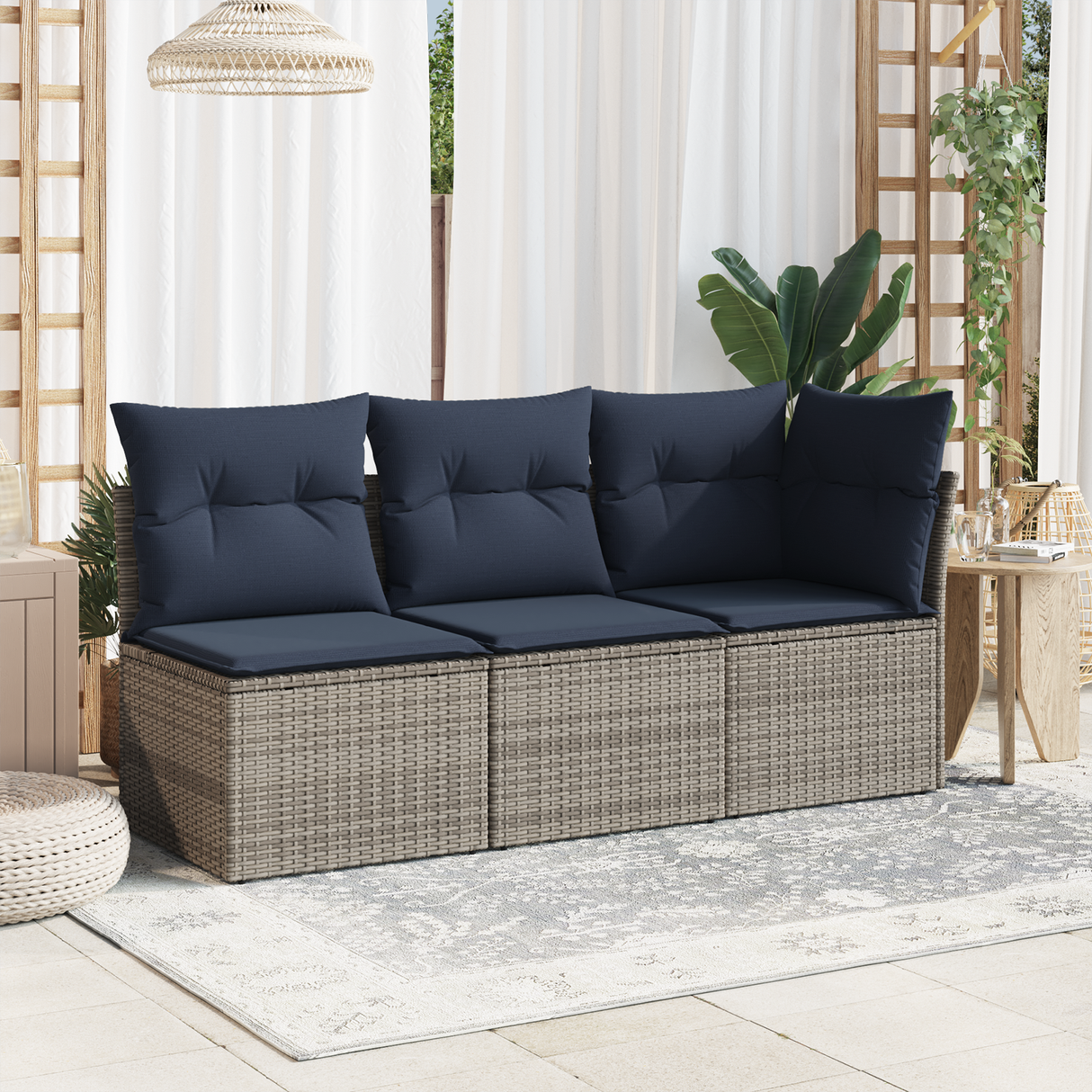 Garden Sofa Grey and navy 62 x 62 x 69 cm Poly rattan