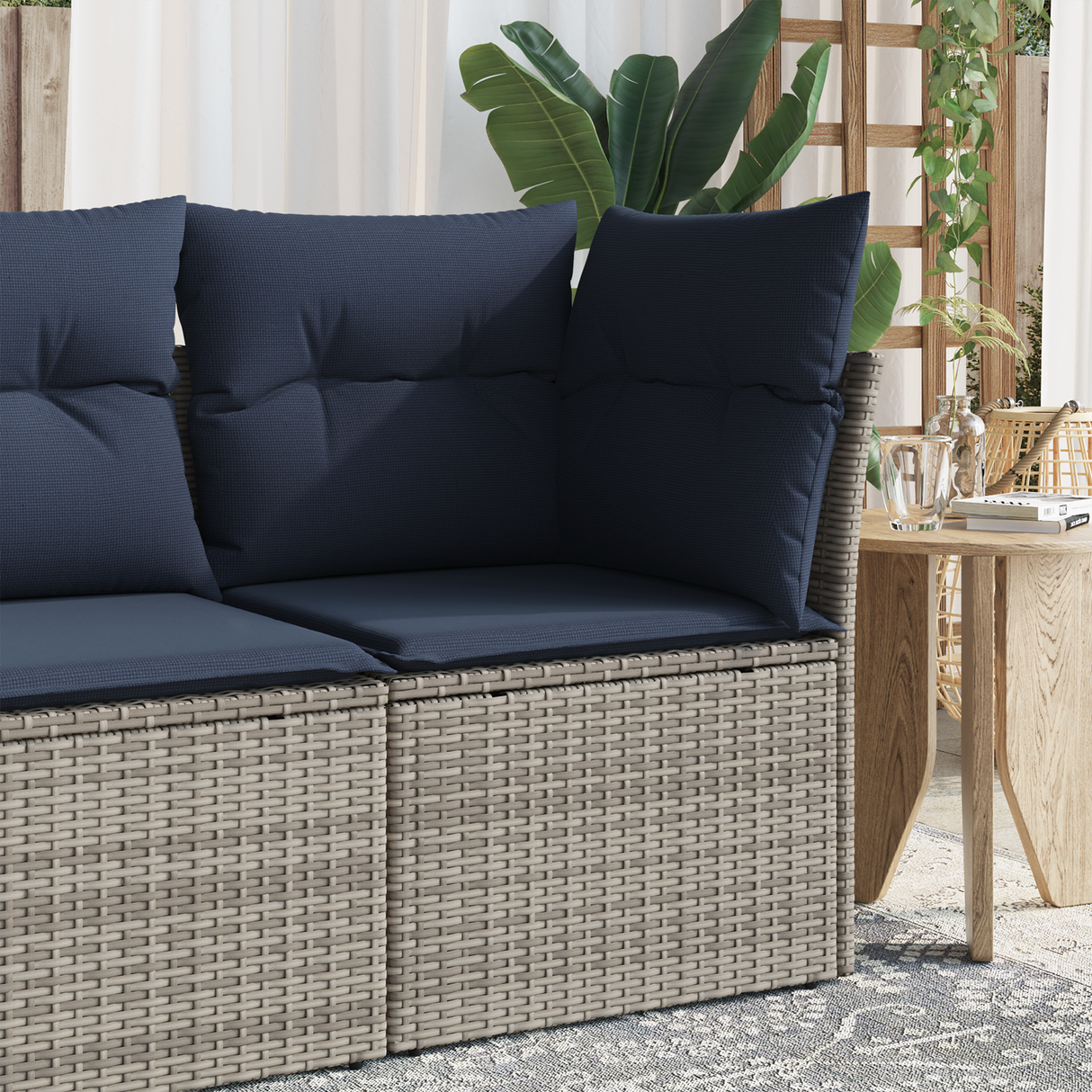 Garden Sofa Grey and navy 62 x 62 x 69 cm Poly rattan