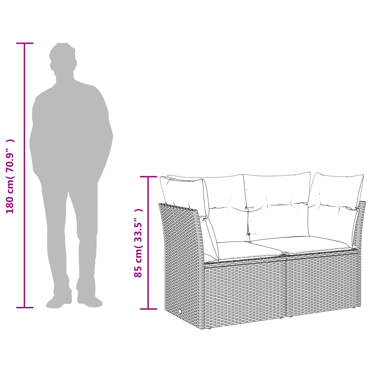 Garden Sofa Grey and navy 124 x 62 x 69 cm Poly rattan