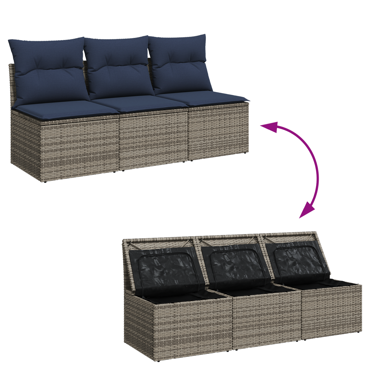 Garden Sofa Grey and beige 165 x 62 x 69 cm Poly rattan