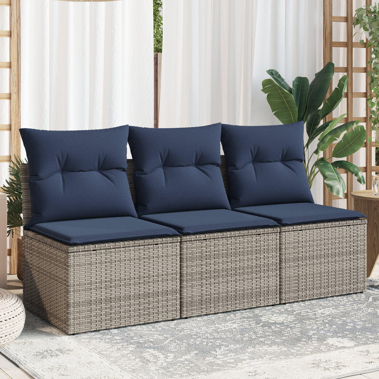 Garden Sofa Grey and beige 165 x 62 x 69 cm Poly rattan