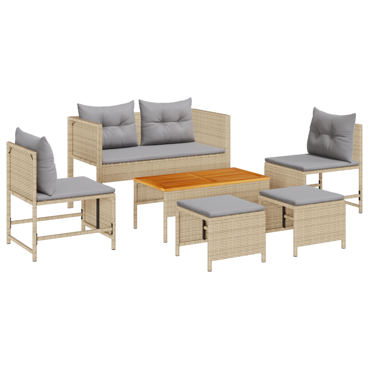 Outdoor Sofa Set Beige and Light Grey Rattan, Fabric Standard