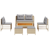Outdoor Sofa Set Beige and Light Grey Rattan, Fabric Standard
