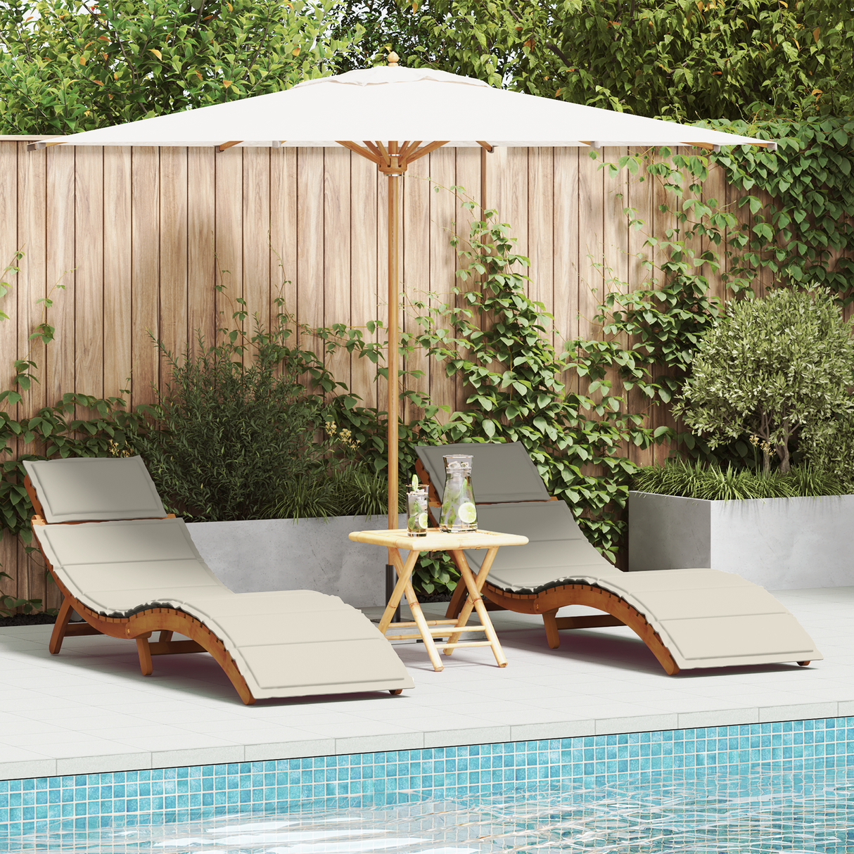 Sun lounger 2 pcs White 184 x 55 x 64cm Solid Acacia wood