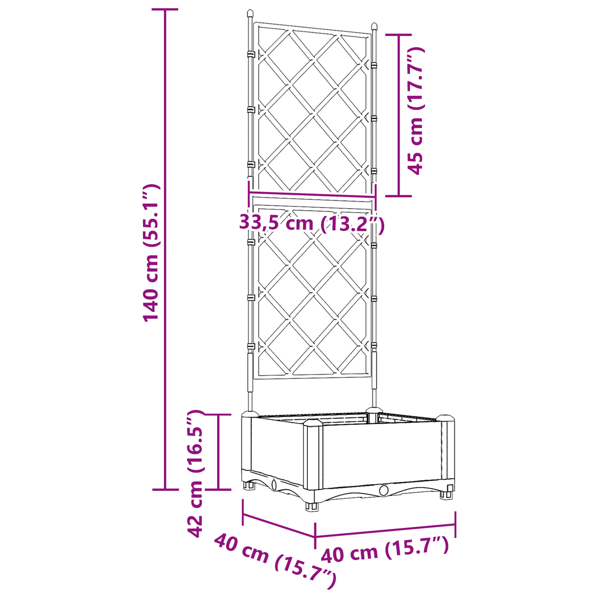 Garden Planter with Trellis Grey 40 x 40 x 125.5 cm PP