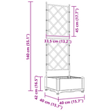 Garden Planter with Trellis Grey 40 x 40 x 125.5 cm PP