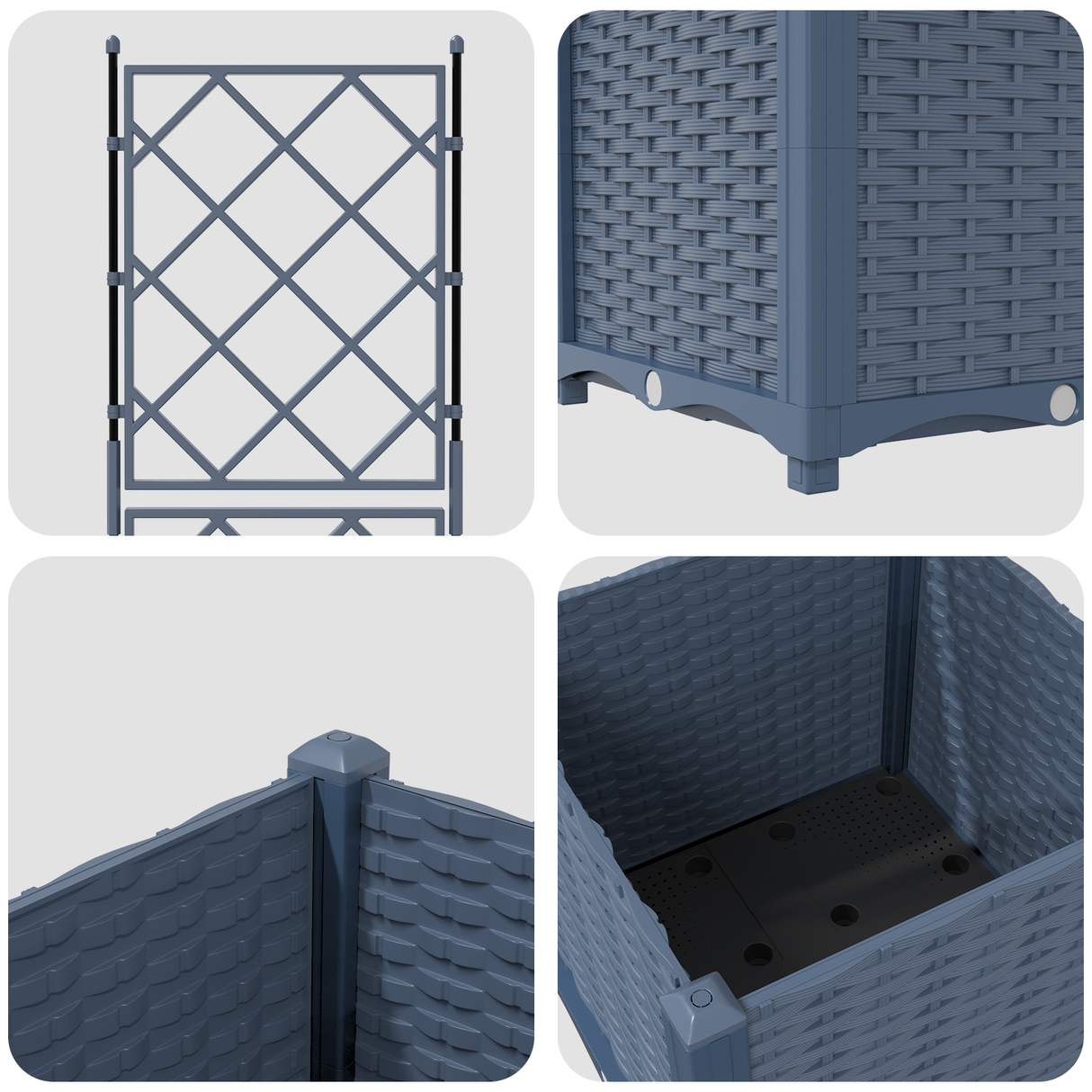 Garden Planter with Trellis Grey 40 x 40 x 143 cm PP